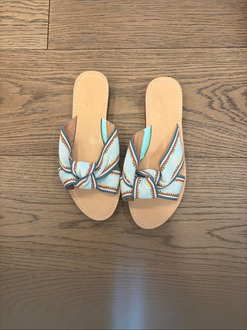Universal Thread Striped Knot Slide Sandals - Aqua/Tan/Brown
